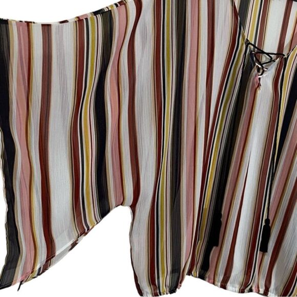 Maurices lace up v-neck kimono top Multi-Colored Stripes Women's Medium NEW - Picture 4 of 10